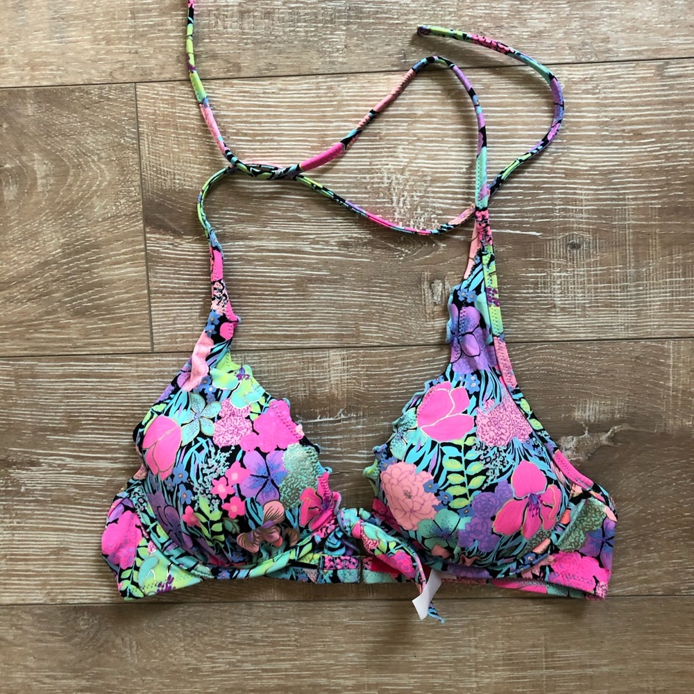 Neon floral Victoria secret swim top